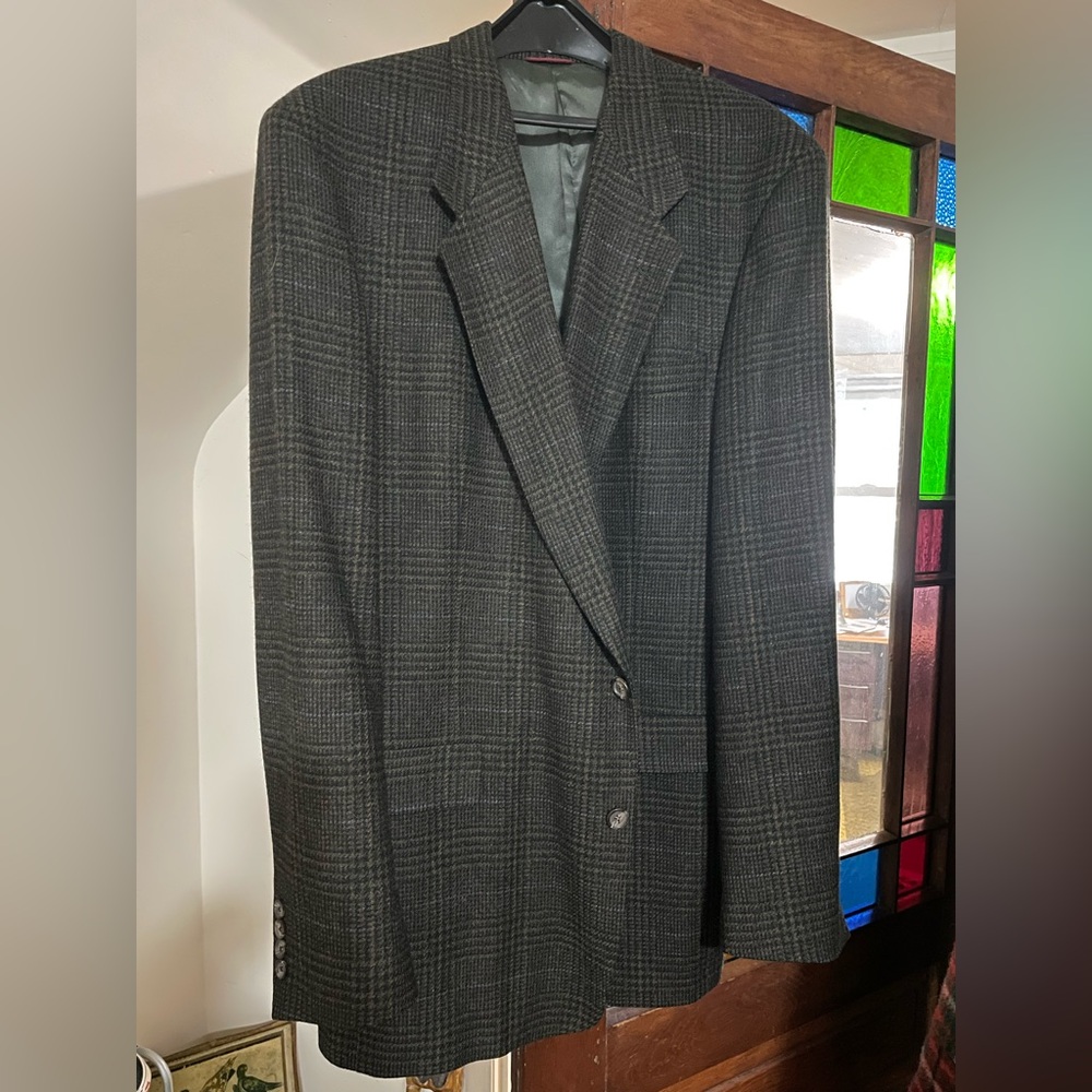 Vintage Hart Schaffner Marx Charcoal Green Check Blazer - Picture 1 of 10
